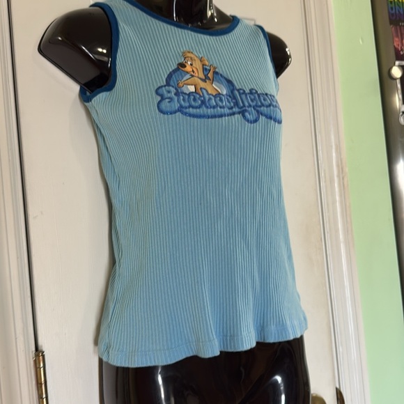 Y2K Hanna Barbera Yogi Boo Boo Blue Ribbed Ringer  100% Cotton Babydoll Tank Med - Picture 4 of 10